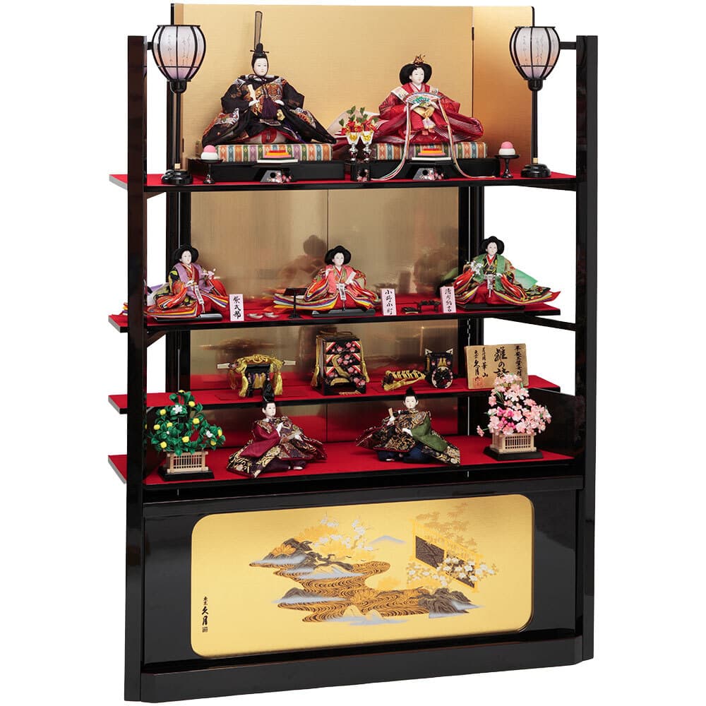 木製四段　平安三賢女付　雛の詩　シェルフ式　4HR-G54